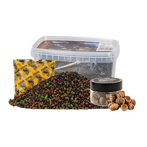 Benzar Mix Winter Pellet Box + Wafters Benzar Twister – kit complet pentru method feeder în apă rece, cu pelete gata de umectare, aditiv lichid inclus și wafters bonus, pentru eficiență maximă iarna.