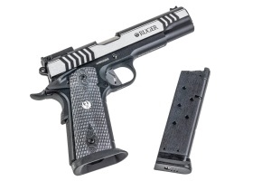 Pistol Airsoft CO2 Umarex Ruger SR1911 SLV-BLK 1,3J Full Metal cu blowback si catari fibra optica.