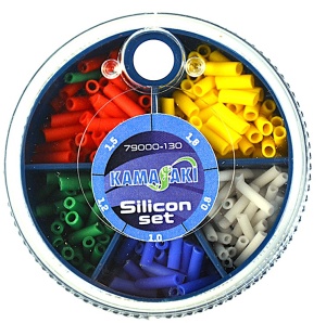 Set varnisuri pentru plute Kamasaki Color din silicon maleabil, cu diametre multiple și codare pe culori, pentru fixare precisă și monturi curate în pescuitul la plută.