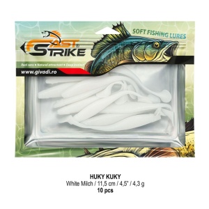 Shad suplu impregnat cu miros Fast Strike Huky Kuky 11.5cm 4.3g 10 bucati plic cu tavita rigida.