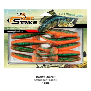 Shad Fast Strike Mama's Jocker 10cm cu corp segmentat și silicon impregnat cu aromă.