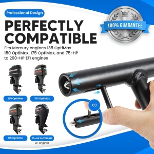 Suport profesional pentru transport motor barcă Attwood Lock N’ Stow – Dispozitiv compact din oțel vopsit electrostatic și pini din inox, proiectat pentru motoare Mercury OptiMax și EFI între 75 și 200CP.