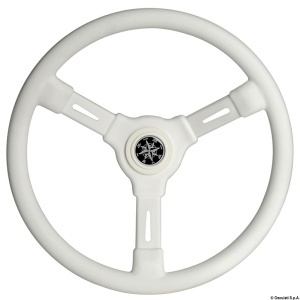 Volan mecanic pentru barcă Osculati de 350mm din termoplastic cu 3 spițe – Echipament marin original cu butuc universal integrat (hub inclus), rezistență structurală la raze UV și mediu salin sever.