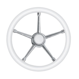 Volan premium pentru barcă Savoretti Armando de 350mm cu 5 spițe din inox – Echipament marin original de lux fabricat în Italia, coroană îmbrăcată în poliuretan de înaltă densitate cu butuc universal integrat - ALB