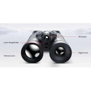 Binoclu termic și digital multispectral Hikmicro Habrok Pro HQ50L LRF – Dispozitiv optic premium de vânătoare echipat cu senzor termic de 640x512 pixeli (NETD <15mK), cameră digitală 4K UHD, telemetru laser de 1000m, iluminator IR de 850nm și ecrane duale