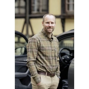 Cămașă de vânătoare din flanel de bumbac în carouri Blaser Julian Flannel Green Orange bărbați.