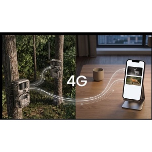 Cameră video night vision 4G HIKMICRO Trail Camera T16 cu senzor 24MP, sistem de lentile cu FOV dual 60°/100°, senzori PIR duali de 0.4s, LED-uri IR invizibile 940nm, transmisie prin aplicația SightApp și stocare internă de 64GB.