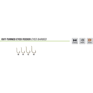 Cârlige Mustad Out-Turned Eyed Feeder – model cu ochet, vârf UltraPoint 4.3, finisaj bronz, ideal pentru method-feeder. 15 bucăți/plic