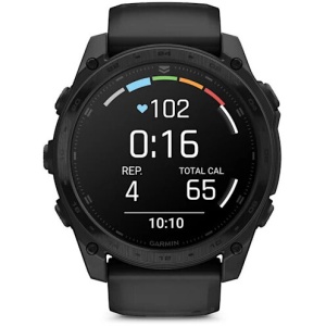 Ceas smartwatch GPS tactic Garmin tactix 8 Standard AMOLED 51mm cu ramă din titan și lanternă verde.