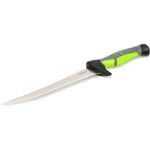 Cuțit de filetat Mustad – Lamă teflonată și curbată de 20.3cm, mâner verde super moale pentru aderență maximă și flexibilitate medie.