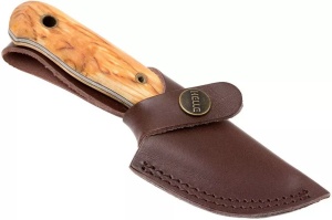 Cuțit Helle Mandra – Instrument full-tang compact cu lamă de 69mm din oțel triplu laminat, mâner din mesteacăn și teacă tradițională din piele