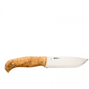 Cutit Helle Nord full tang cu lama Sandvik 14C28N de 147mm si maner din mesteacan buclat, livrat cu teaca din piele naturala.
