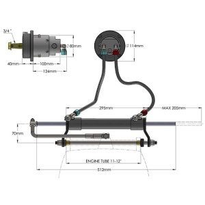 Kit complet de guvernare hidraulică Hydrodrive MF115MRA pentru motoare outboard de până la 115-120 CP – Sistem marin premium cu valvă No-Feedback, cilindru structural MC 90W, furtunuri de 5m și 3 ani garanție.