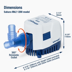 Kit Pompă Santină Automată Attwood Sahara MK2 S1200 – Sistem de mare putere (4543L/h) cu rotor X-Air™, ștuțuri interschimbabile de 28mm și valvă antiretur inclusă.