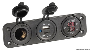 Panou Multifuncțional Marin Osculati, 3 Module, USB A+C, Voltmetru și Ampermetru