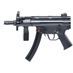 Pistol mitralieră airsoft Umarex Heckler & Koch MP5 K CO2Pistol-mitralieră airsoft CO2 Umarex Heckler & Koch MP5 K 6mm cu recul blowback, șină RIS și încărcător de 30 BB.