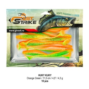 Shad suplu impregnat cu miros Fast Strike Huky Kuky 11.5cm 4.3g 10 bucati plic cu tavita rigida.