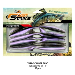 Shad de șalău Fast Strike Turbo Zander 10cm 10bucati blister rigid pentru pescuit la răpitori.