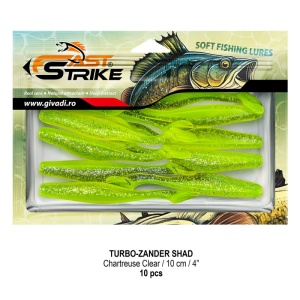 Shad de șalău Fast Strike Turbo Zander 10cm 10bucati blister rigid pentru pescuit la răpitori.