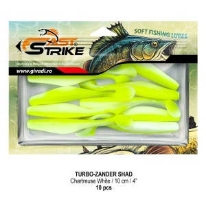 Shad de șalău Fast Strike Turbo Zander 10cm 10bucati blister rigid pentru pescuit la răpitori.
