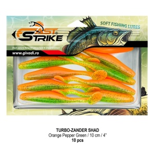 Shad de șalău Fast Strike Turbo Zander 10cm 10bucati blister rigid pentru pescuit la răpitori.