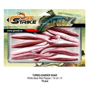 Shad de șalău Fast Strike Turbo Zander 10cm 10bucati blister rigid pentru pescuit la răpitori.