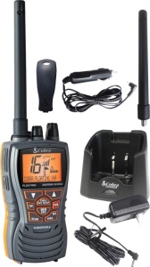 Statie VHF portabila Cobra Marine MR HH 350 FLT EU 6W cu functie BURP corp plutitor si etanseitate IPX7.