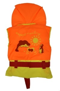 Vestă Salvare Copii Eval ZOO 100N – Echipament vesel cu imprimeuri marine, guler de susținere a capului și fixare tip body pentru siguranță maximă la bord.