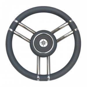 Volan barcă premium Savoretti Armando Apollo (350mm) – Structură structurală din inox 316 cu spițe duble, finisaj din poliuretan moale și prindere universală, disponibil în alb, negru, gri și bej.