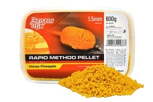 Benzar Rapid Method Pellet 1.5mm 600g – micropelete pre-umectate, gata de utilizare, cu dizolvare controlată și arome puternice, ideale pentru pescuitul la method feeder.