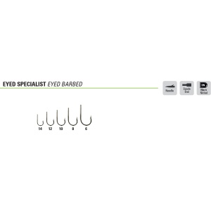 Cârlige Mustad MU10 Eyed Specialist 39867BN – model rotund, tijă scurtă 1X, vârf drept, forjat, paletă și finisaj Black Nickel. 15 buc/plic.