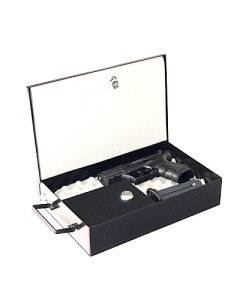 Caseta Deben pentru pistol cu sistem de fixare pe sina, interior buretat si compartiment separat pentru munitie.