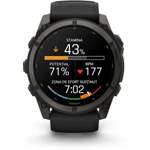 Smartwatch GPS Garmin fēnix 9 Sapphire 51mm Titanium cu ecran AMOLED și carcasă Carbon Grey DLC.
