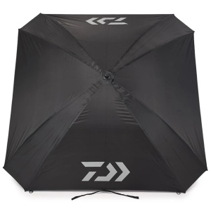 Umbrelă Pătrată Daiwa Square Umbrella 250cm – Detaliu structură flexibilă din fibră de sticlă, material 210D Nylon impermeabil și inele D pentru ancorare sigură pe mal.