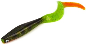 Grub Lucky John Kubira Fire Tail 23cm – nalucă mare cu coadă vibratilă și corp suplu, ideală pentru știucă și șalău, fabricată din material rezistent