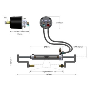 Kit complet de guvernare hidraulică Hydrodrive MF255WTS pentru motoare outboard de până la 250 CP – Sistem marin heavy-duty procesat CNC din aluminiu anodizat, include pompă TL2-30 MRA de înaltă presiune, cilindru structural MC 255WTS, ulei și furtunuri d
