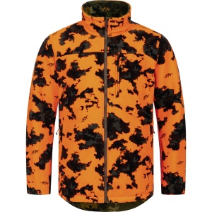 Jachetă reversibilă de vânătoare din fleece silențios Blaser Silence Rotation Silence Camo și Blaze Orange.