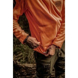 Jachetă polar vânătoare Mauser Silent Fleece Pure Blaze Orange de înaltă vizibilitate cu guler înalt.