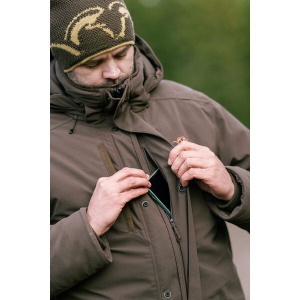 Jacheta de vanatoare Blaser WP Janus Dark Brown parka, impermeabila, cu puf si Primaloft pentru protectie in conditii de frig extrem.