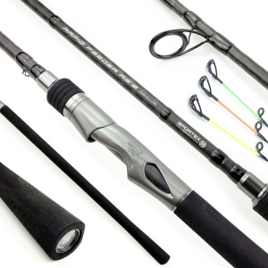 Lansetă Sportex Rapid Feeder Heavy RS-2 din carbon Toray, cu inele SIC long-cast 40mm, lansări extreme și 3 vârfuri full carbon pentru feeder de mare distanță.