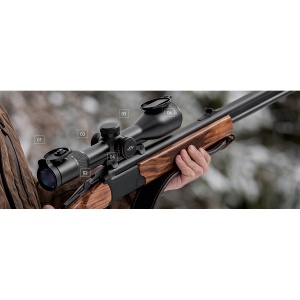 Lunetă Blaser B2 2.5-15x56 IC cu reticul iluminat 4a, design compact, transmisie 94%, compatibilă clip-on și protecție hidrofobă SLP