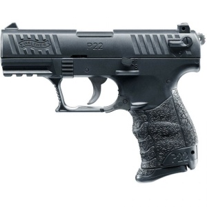 Pistol airsoft cu arc Umarex Walther P22Q Black 6mm cu glisieră metalică, șină RIS și două încărcătoare de 20 BB.