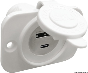 Priză Marină Dublă Osculati, USB Tip A și USB Tip C, Albă, 12/24V