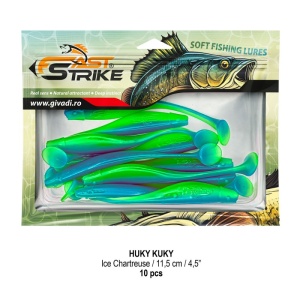 Shad suplu impregnat cu miros Fast Strike Huky Kuky 11.5cm 4.3g 10 bucati plic cu tavita rigida.