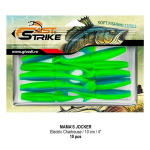 Shad Fast Strike Mama's Jocker 10cm cu corp segmentat și silicon impregnat cu aromă.