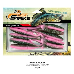 Shad Fast Strike Mama's Jocker 10cm cu corp segmentat și silicon impregnat cu aromă.