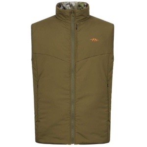 Vesta de vanatoare reversibila Blaser Endeavor Olive Camo, usoara si compacta, cu doua fete utilizabile pentru camuflaj adaptabil.