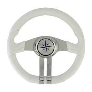 Volan premium pentru barcă Savoretti Armando Baltic de 320mm – Echipament marin original fabricat în Italia, coroană din poliuretan moale soft-touch, spițe sport din crom și aluminiu argintiu anodizat cu butuc universal integrat.