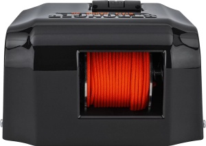 Anchoră electrică premium de proovă Stronger Steelhands 35 (SH-35), echipată cu motor de 120W la 12V, carcasă din plastic ABS rezistent la UV, ruliu din oțel galvanizat de 3 mm, tambur cu frânghie de 40m și funcție mecanică de coborâre în cădere liberă (f