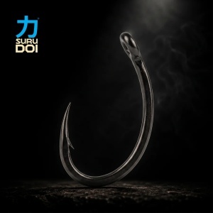 Carlige crap PB Products Surudoi Curved Circle PTFE din otel japonez forjat cu tija curbata si varf beaked point pentru Ronnie Rig.